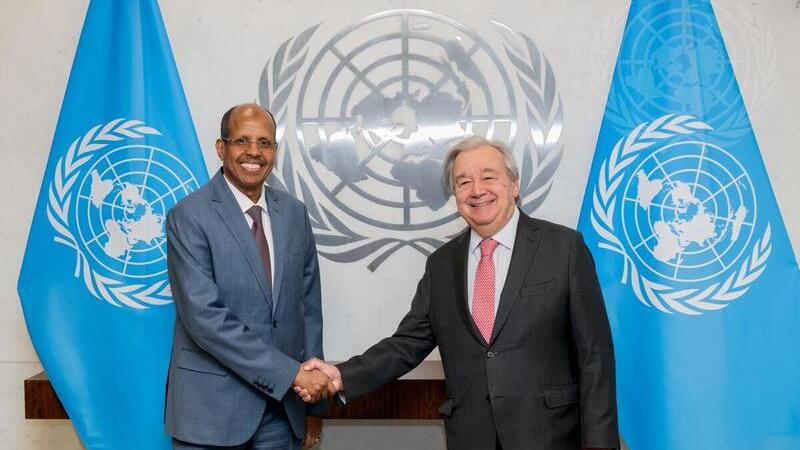 Secretary-General António Guterres meets H.E. Mahmoud Ali Youssouf, Chairperson of the African Union Commission.