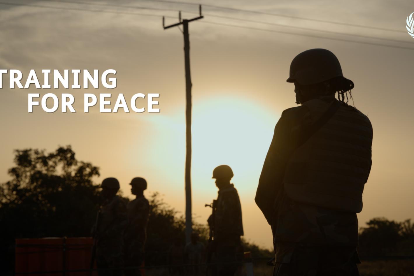 Silhouettes of peacekeepers at dusk.