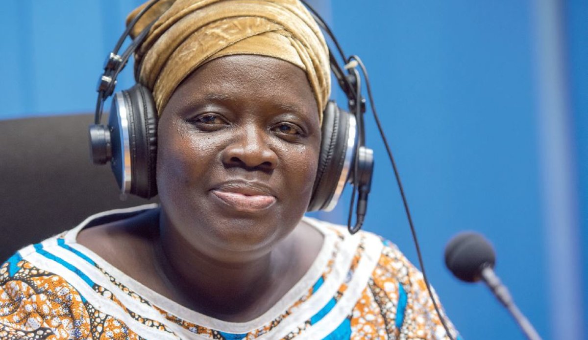 Eva Flomo, UNMIL Radio Producer on-air at the UNMIL studios in Monrovia.Photo: Albert G. Farran | UNMIL | 29 Jan 18
