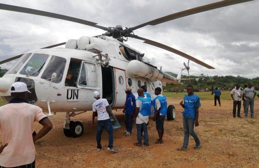 UNMIL assisting NEC on airlifting voting material in remote areas of Liberia in support to the Presidential and House of Representative Elections 2017. ©UNMIL Photo: UNMIL Aviation Unit