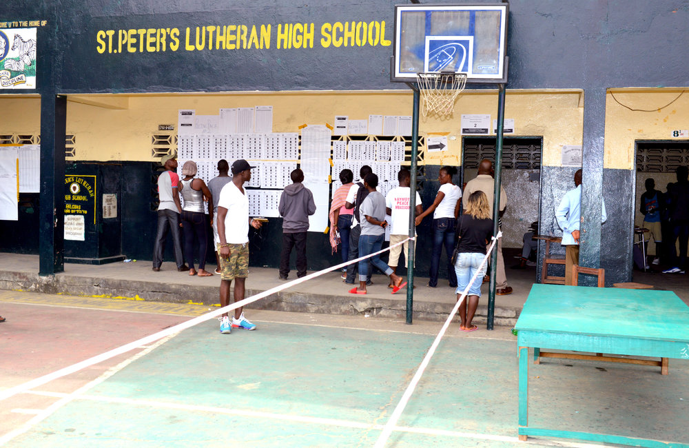 26 December 2017, Presidential Runoff Election Voters at a St. Peter Lutheran High School voter precinct.  ©UNMIL Photo: Shpend Berbatovci