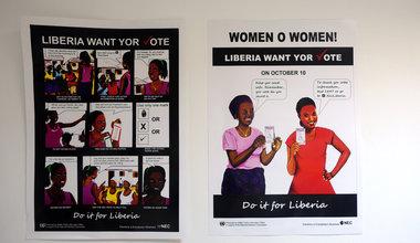 Posters with cartoons produced by PIO for outreach. Posters about voting in Liberia