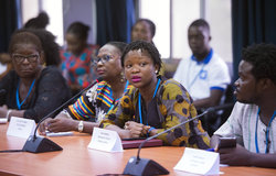 22 March 2018. Monrovia: Representatives of Liberian youth and women organizations meet (out of the picture) the United Nations Deputy Secretary General,  Amina J. Mohammed, at the UNMIL headquarters in Monrovia, Liberia.. Amina J. Mohammed is visiting the country to attend the celebrations of the completion of the UNMIL Mandate. Photo by Albert Gonzalez Farran - UNMIL